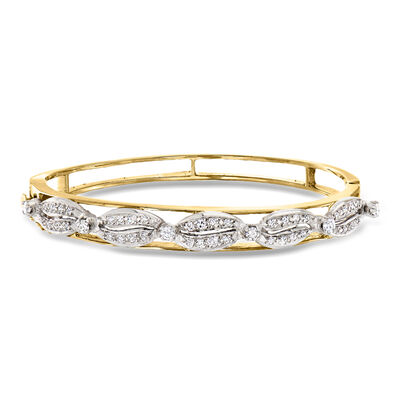 C. 1950 Vintage 1.25 ct. t.w. Diamond Bangle Bracelet in Palladium and 14kt Yellow Gold