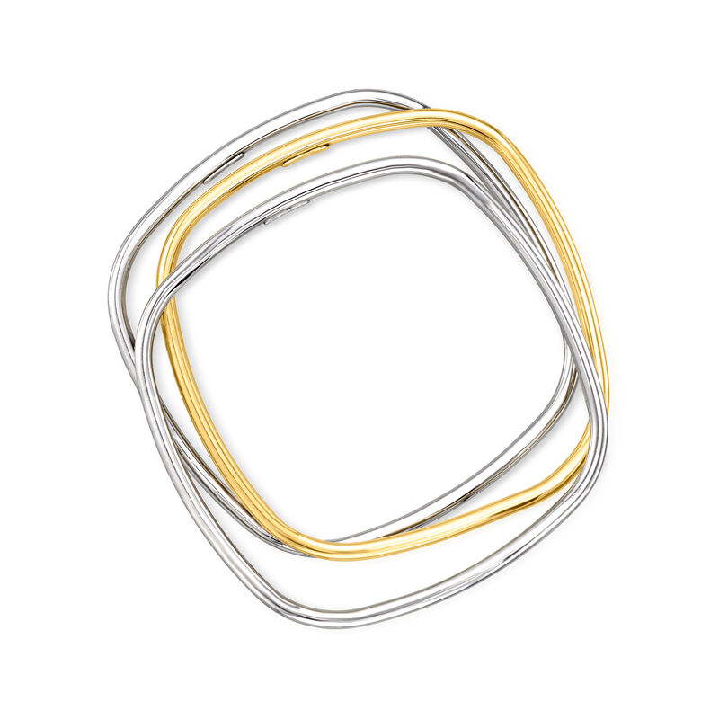 Italian Two-Tone Sterling Silver Jewelry Set: Three Square Bangle Bracelets image number 2