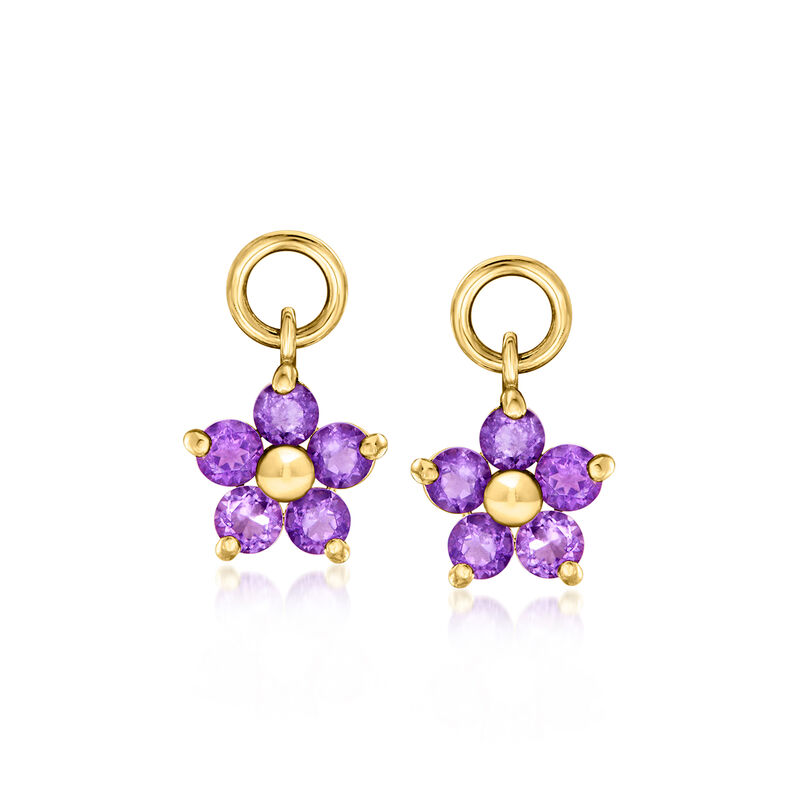 Amethyst Flower Hoop Charms in 14kt Yellow Gold image number 2