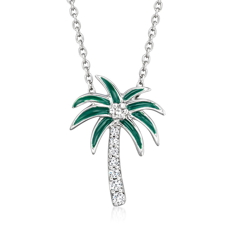 .10 ct. t.w. Diamond and Green Enamel Palm Tree Pendant Necklace in Sterling Silver image number 0