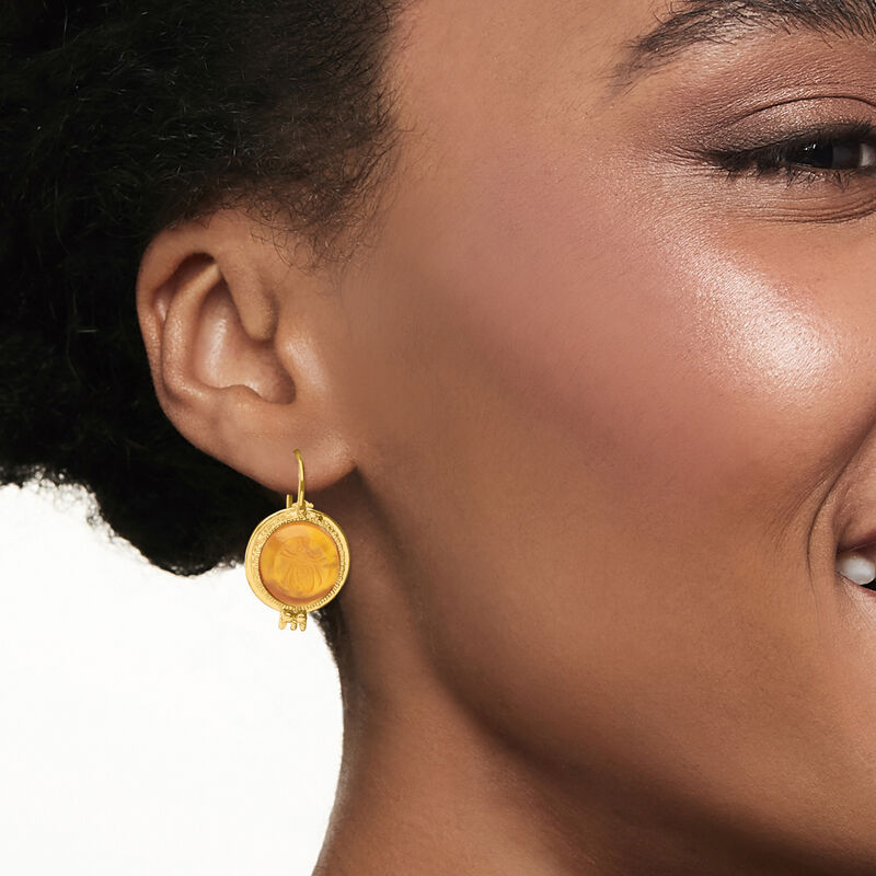 Italian Tagliamonte Mother-of-Pearl and Yellow Venetian Glass Doublet Bumblebee Drop Earrings in 18kt Gold Over Sterling image number 1