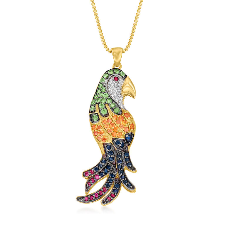 3.00 ct. t.w. Multi-Gemstone Parakeet Pendant Necklace in 18kt Gold Over Sterling image number 0