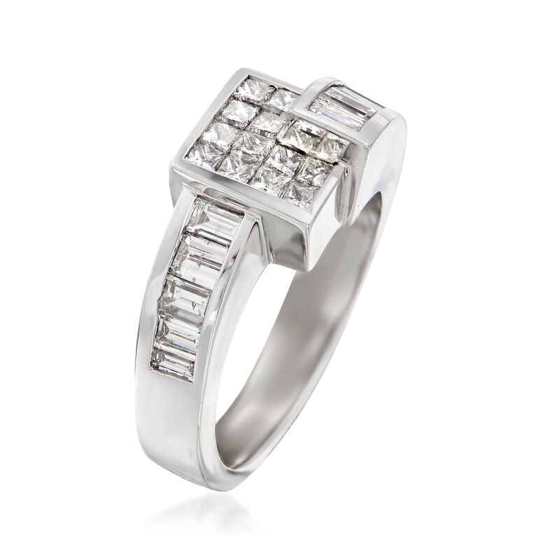 1.50 ct. t.w. Princess and Baguette Diamond Square Bypass Ring in 14kt White Gold image number 2
