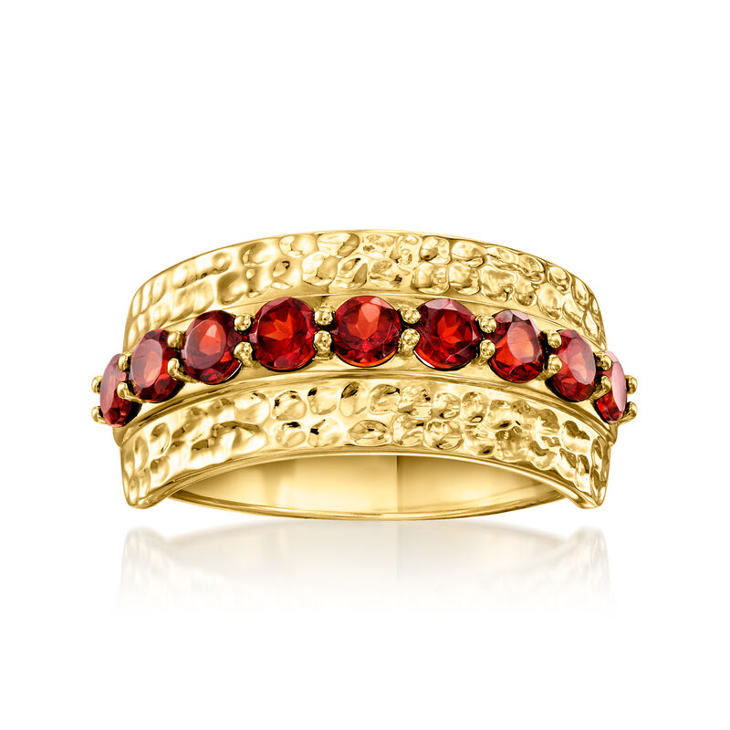 1.10 ct. t.w. Garnet Hammered Ring in 18kt Gold Over Sterling image number 0