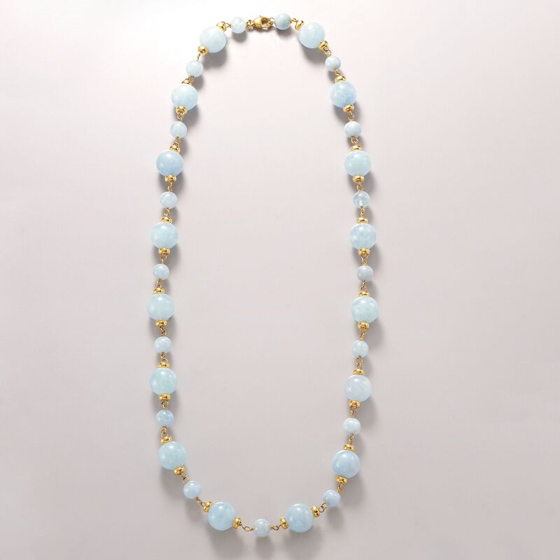 Milky Aquamarine Station Necklace in 14kt Yellow Gold image number 2