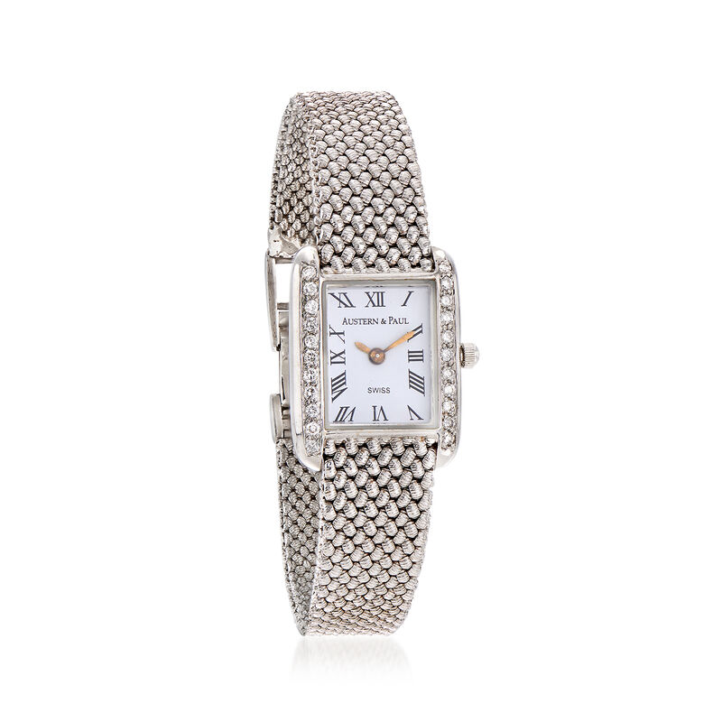 C. 1990 Vintage Austern & Paul Women's 23mm .54 ct. t.w. Diamond Quartz Watch in 14kt White Gold. Size 7 image number 0