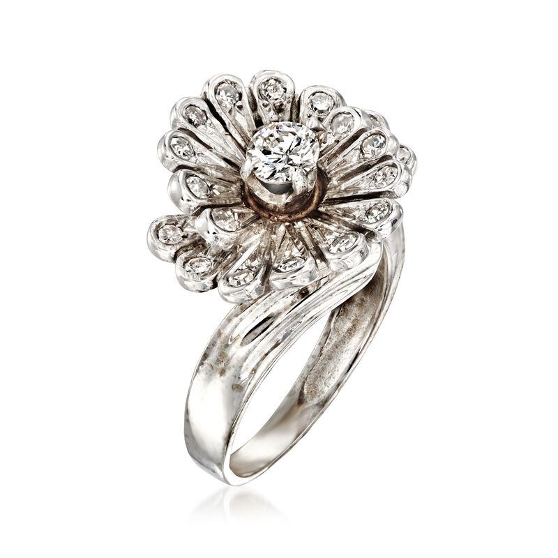 C. 1950 Vintage .75 ct. t.w. Diamond Swirl Cocktail Ring in 14kt White Gold. Size 7 image number 2