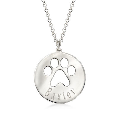 Sterling Silver Personalized Paw Print Pendant Necklace