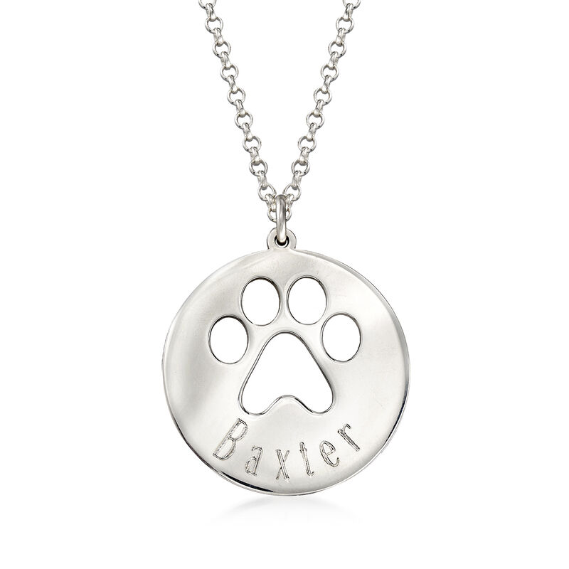 Sterling Silver Personalized Paw Print Pendant Necklace image number 0
