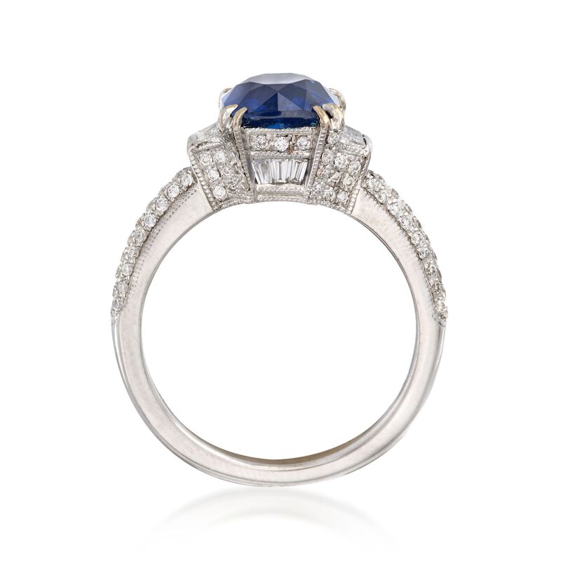 C. 2000 Vintage 2.68 Carat Sapphire and .80 ct. t.w. Diamond Ring in 18kt White Gold image number 3