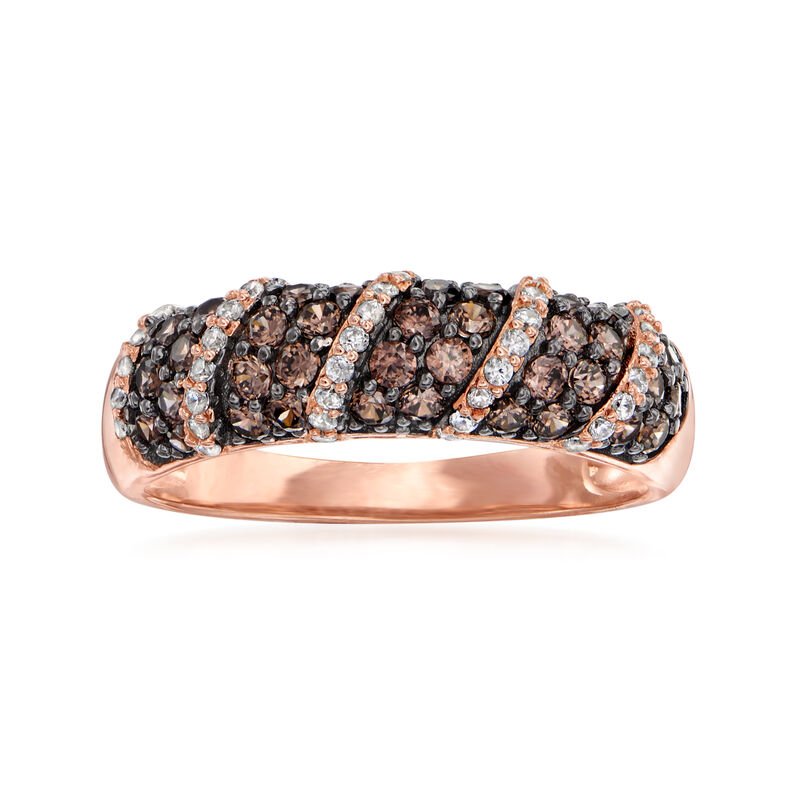 .72 ct. t.w. Brown and White CZ Swirl Ring in 18kt Rose Gold Over Sterling image number 0