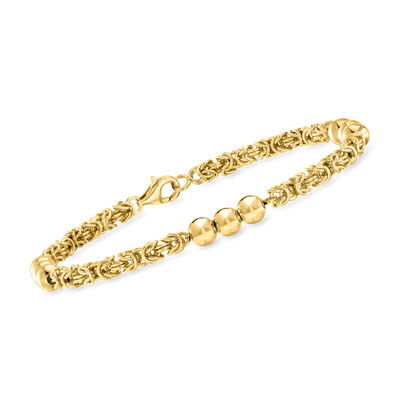 18kt Gold Over Sterling Byzantine and 5mm Bead Station Bracelet