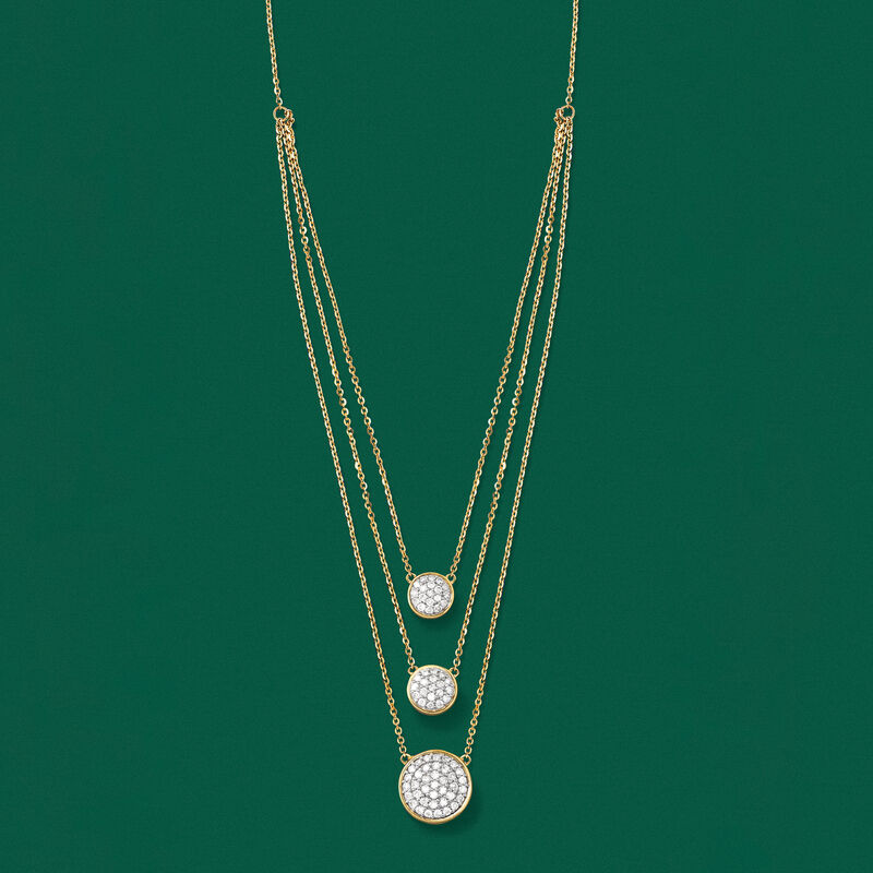 1.00 ct. t.w. Pave Diamond Circle Layered Necklace in 14kt Yellow Gold. 18&quot; image number 4
