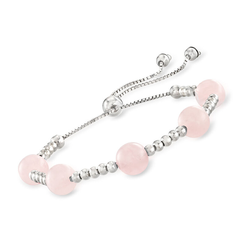 18.00 ct. t.w. Rose Quartz Bead Bolo Bracelet in Sterling Silver image number 0