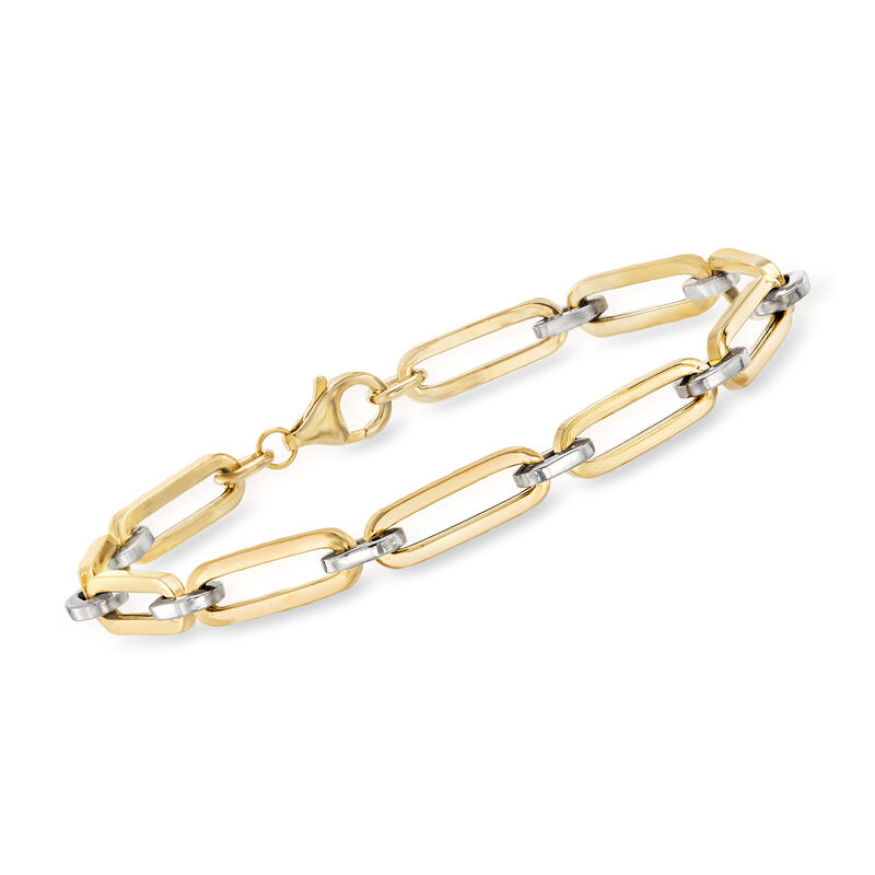 Italian 14kt Two-Tone Gold Paper Clip Link Bracelet image number 0