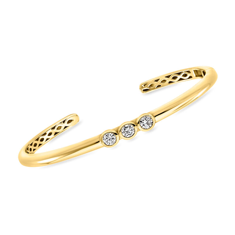.75 ct. t.w. Lab-Grown Diamond Three-Stone Cuff Bracelet in 18kt Gold Over Sterling. 7" image number 0