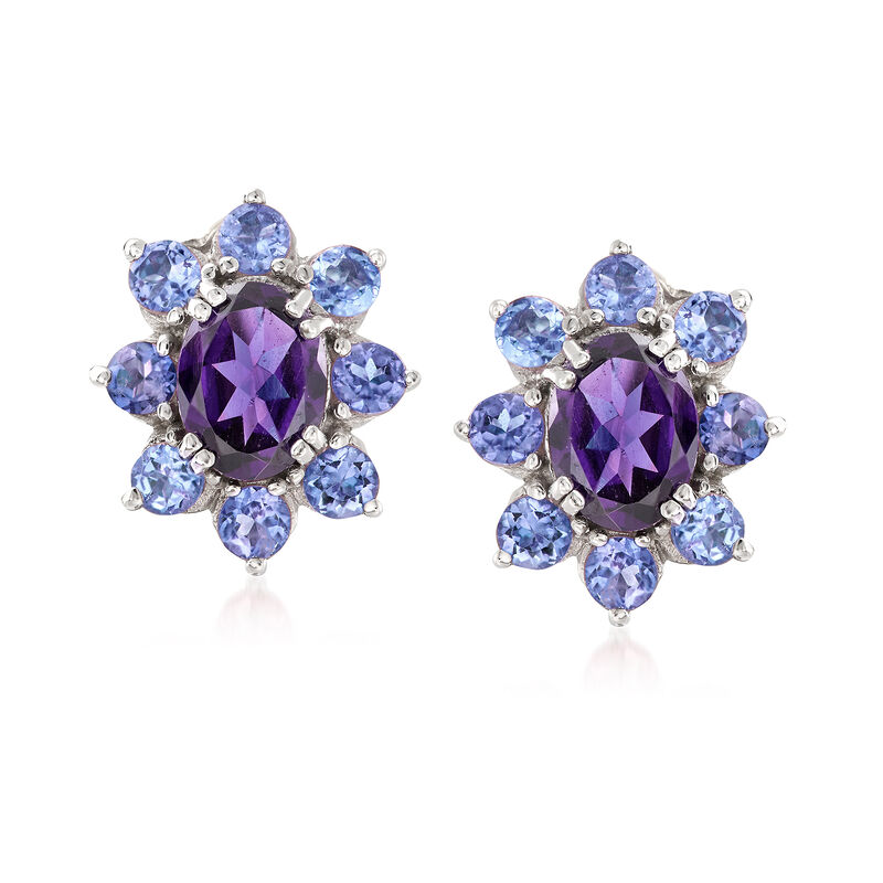 2.20 ct. t.w. Amethyst and 1.60 ct. t.w. Tanzanite Halo Drop Earrings in Sterling Silver image number 0