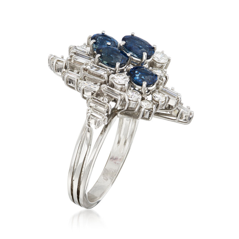 C. 1970 Vintage 2.00 ct. t.w. Sapphire and .50 ct. t.w. Diamond Ring in 18kt White Gold image number 2