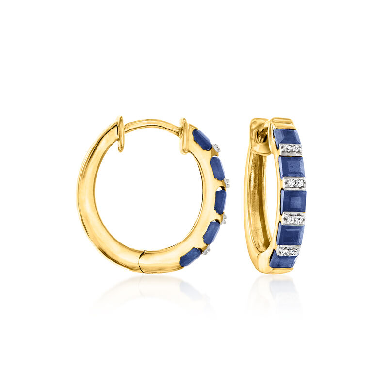 2.80 ct. t.w. Sapphire Hoop Earrings with Diamonds in 18kt Gold Over Sterling. 3/4&quot; image number 0