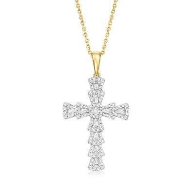 .25 ct. t.w. Diamond Flared Cross Pendant Necklace in 14kt Yellow Gold