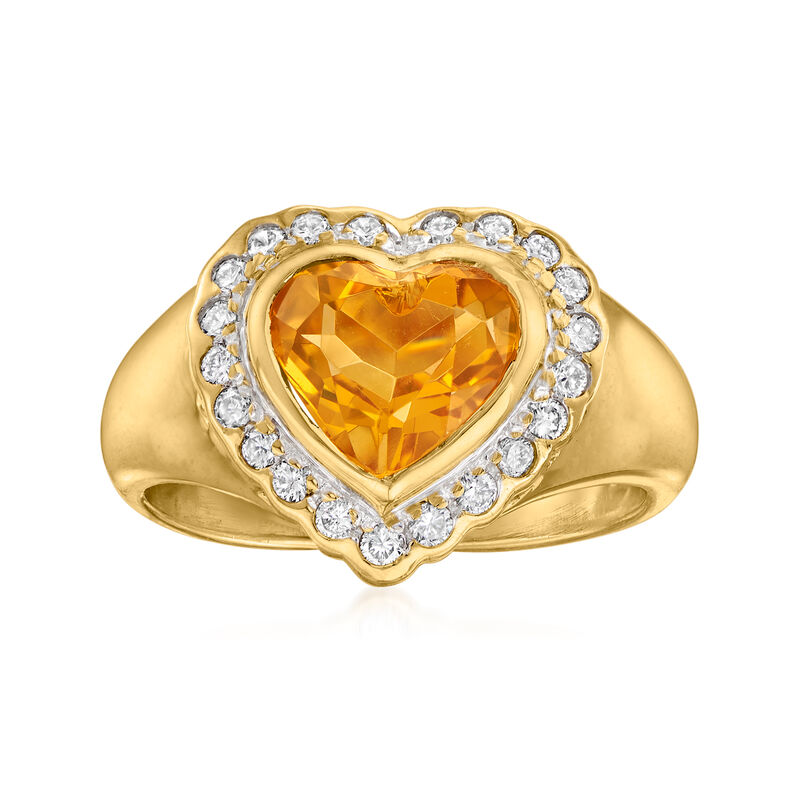 C. 1980 Vintage 1.45 Carat Citrine Heart Ring with .25 ct. t.w. Diamonds in 18kt Yellow Gold image number 0