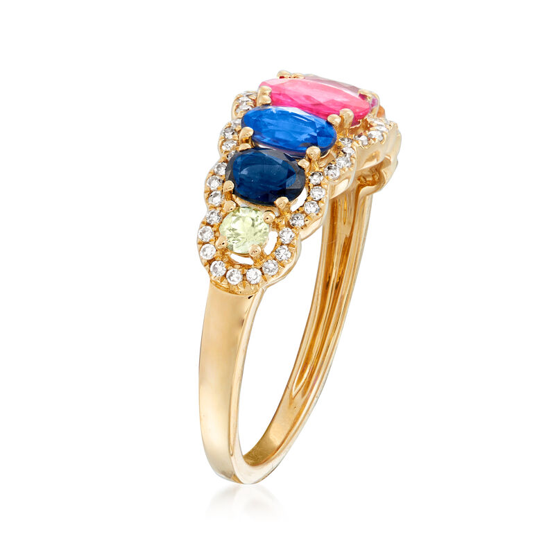 1.61 ct. t.w. Multicolored Sapphire and .19 ct. t.w. Diamond Ring in 14kt Yellow Gold image number 2