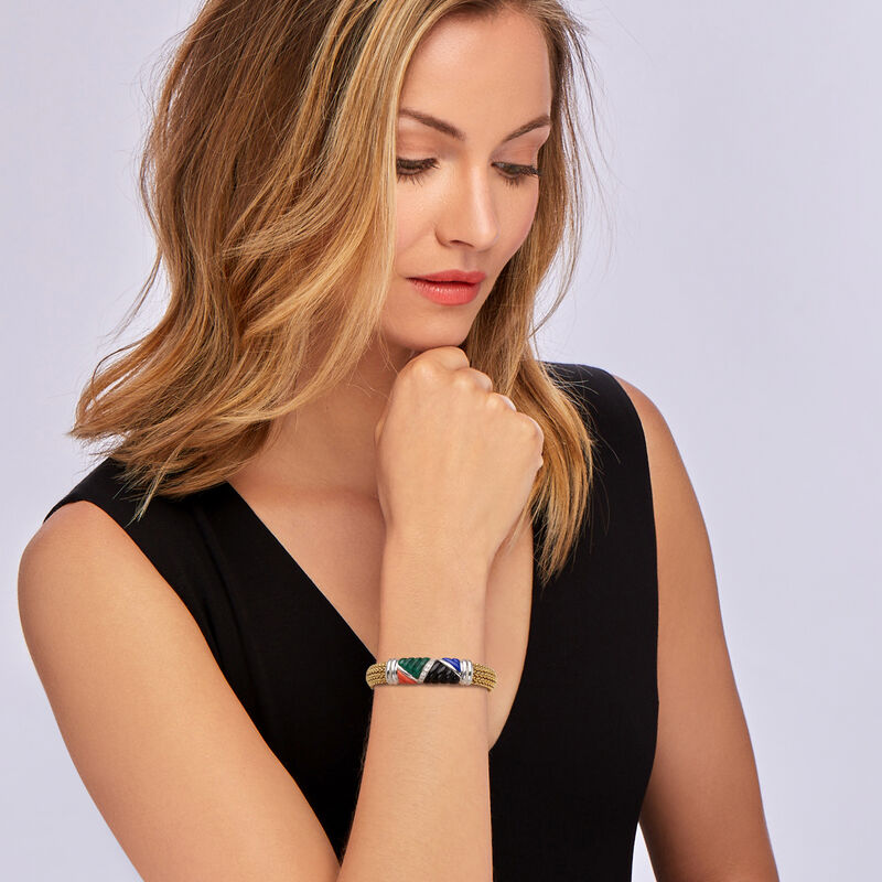 C. 1990 Vintage Asch Grossbardt Multi-Gemstone and .20 ct. t.w. Diamond Bracelet in 18kt Yellow Gold and Platinum. 6.75&quot; image number 1