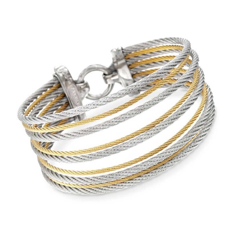 ALOR &quot;Classique&quot; Two-Tone Stainless Steel Multi-Cable Bracelet with 18kt Yellow Gold. 7&quot; image number 0