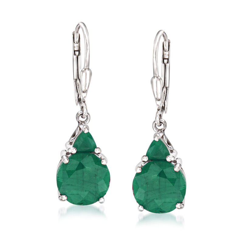 6.22 ct. t.w. Emerald Drop Earrings in Sterling Silver image number 0