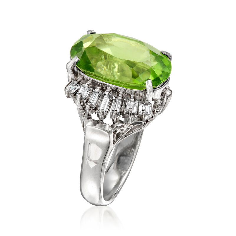 C. 2000 Vintage 6.54 Carat Peridot and .45 ct. t.w. Diamond Ring in Platinum. Size 6 image number 2