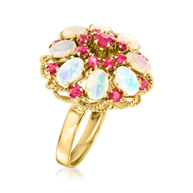 C. 1970 Vintage Opal and 1.40 ct. t.w. Ruby Cluster Ring in 10kt Yellow Gold. Size 6.5 image number 2