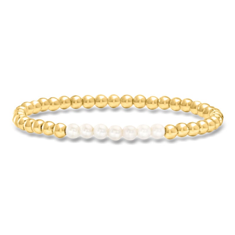 4-4.5mm Cultured Pearl and 18kt Gold Vermeil Bead Stretch Bracelet image number 0
