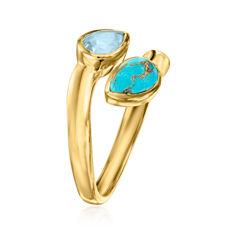 Turquoise and .40 Carat Sky Blue Topaz Bypass Ring in 18kt Gold Over Sterling image number 2