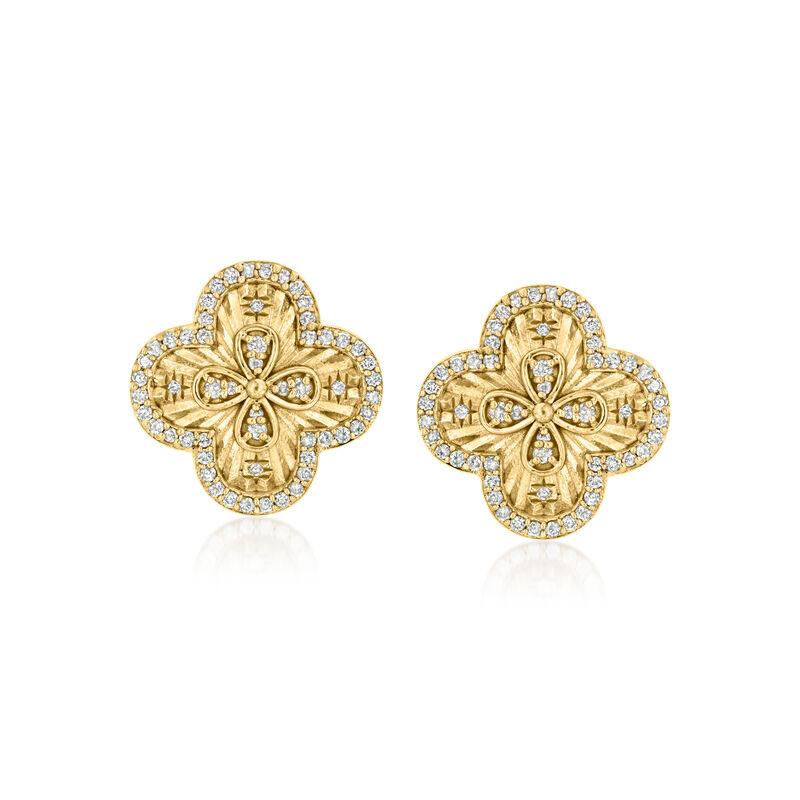 .50 ct. t.w. Diamond Clover Earrings in 18kt Gold Over Sterling image number 0