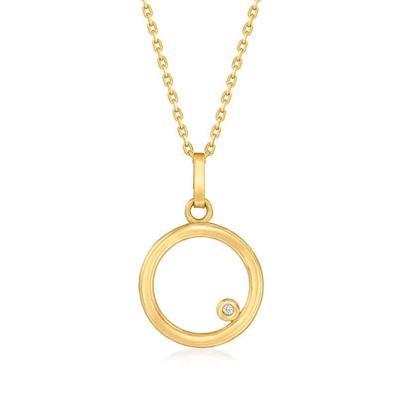 14kt Yellow Gold Circle Pendant Necklace with Diamond Accent image number 0