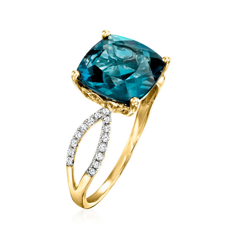 4.90 Carat London Blue Topaz and .11 ct. t.w. Diamond Ring in 14kt Yellow Gold image number 2