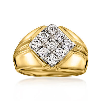 C. 1990 Vintage 1.15 ct. t.w. Diamond Cluster Ring in 14kt Yellow Gold