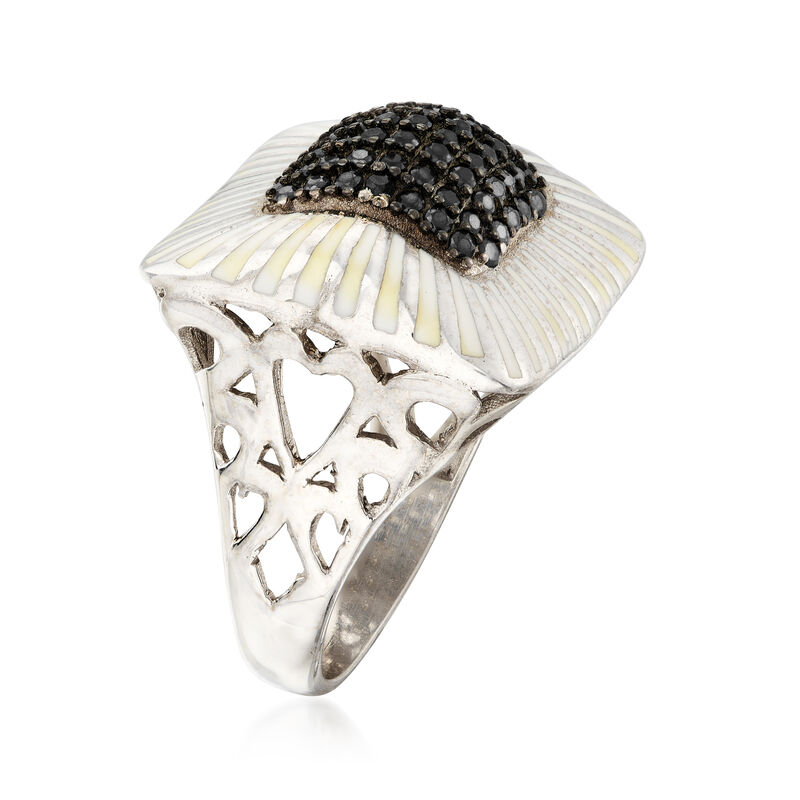 1.30 ct. t.w. Black Spinel and White Enamel Ring in Sterling Silver image number 2