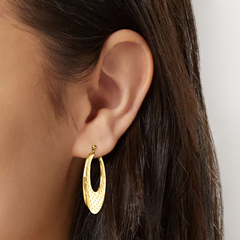 10kt Yellow Gold Basketweave-Pattern Hoop Earrings. 1 1/8&quot; image number 1