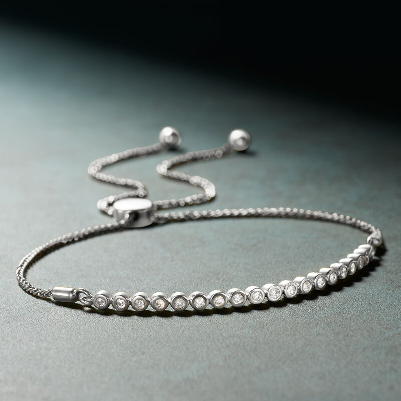 .33 ct. t.w. Bezel-Set Diamond Bolo Bracelet in Sterling Silver image number 2