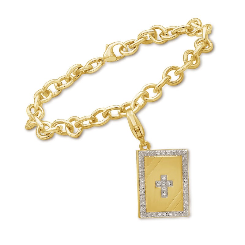 Two-Tone Sterling Silver Bible Charm Bracelet with Diamond Accents image number 0