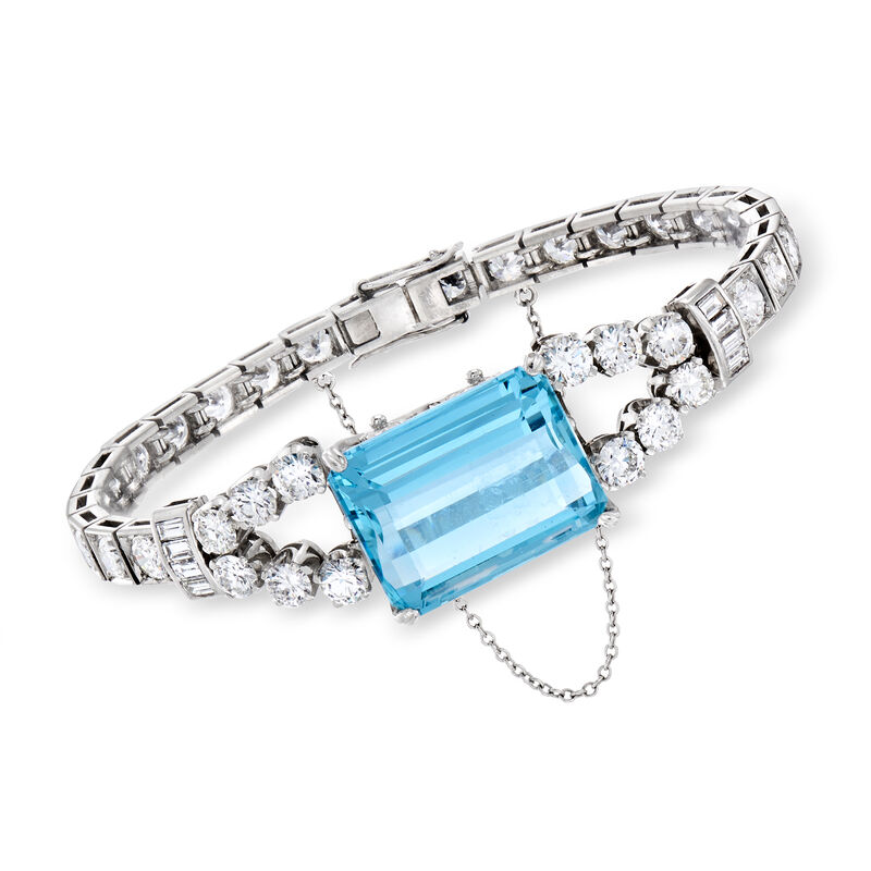 C. 1950 Vintage 16.80 ct. t.w. Aquamarine and 7.31 ct. t.w. Diamond Bracelet in Platinum. 7&quot; image number 0