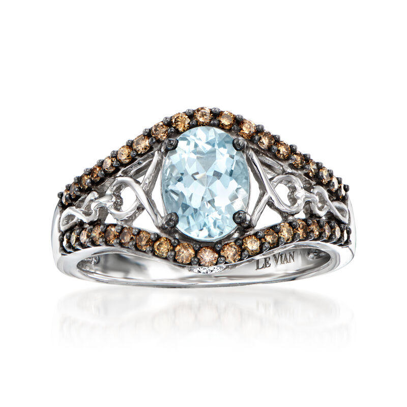 Le Vian .90 Carat Sea Blue Aquamarine Ring with .41 ct. t.w. Chocolate and Vanilla Diamonds in 14kt Vanilla Gold. Size 7 image number 0