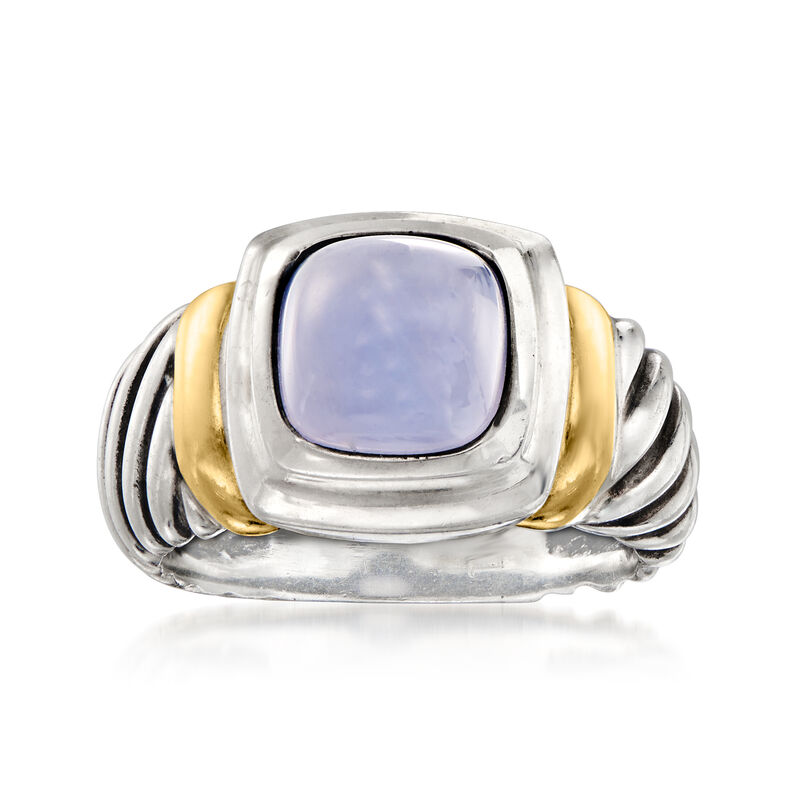 C. 1990 Vintage David Yurman Blue Chalcedony Ring in Sterling Silver and 14kt Yellow Gold image number 0