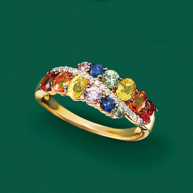 2.00 ct. t.w. Multicolored Sapphire Ring with Diamond Accents in 14kt Yellow Gold image number 3