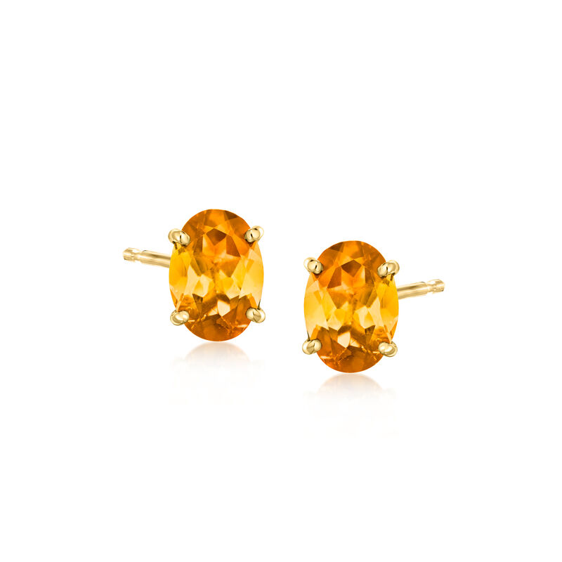 Oval Fire Opal Stud Earrings in 14kt Yellow Gold image number 0
