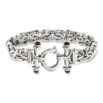 Sterling Silver Byzantine Bracelet with Black Onyx