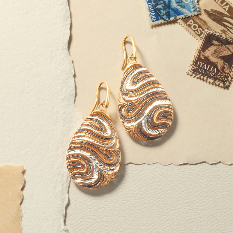 Italian Tri-Colored Sterling Silver Teardrop Swirl Earrings image number 3