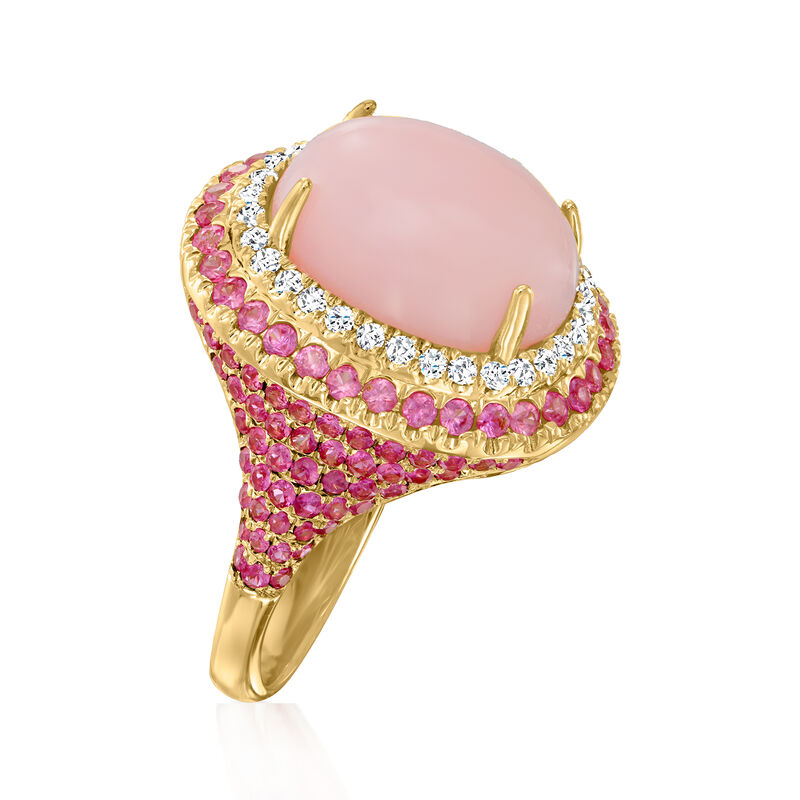 Pink Opal, 1.50 ct. t.w. Pink Sapphire and .28 ct. t.w. Diamond Ring in 14kt Yellow Gold image number 2