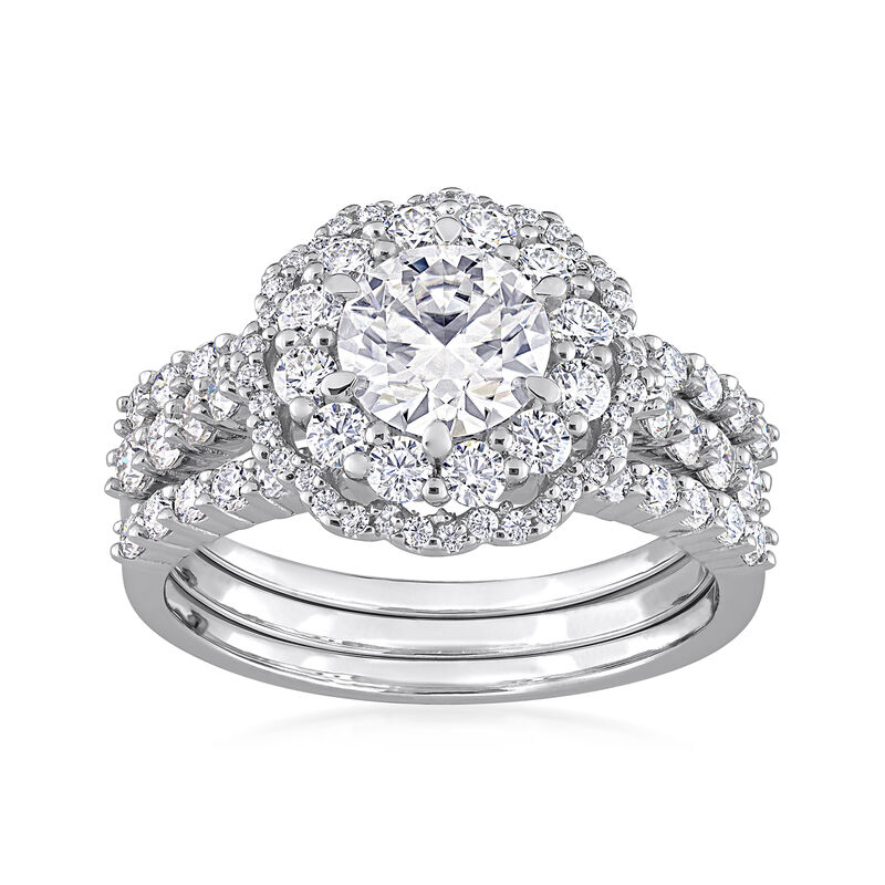 2.21 ct. t.w. Moissanite Bridal Set: Three Rings in Sterling Silver image number 0